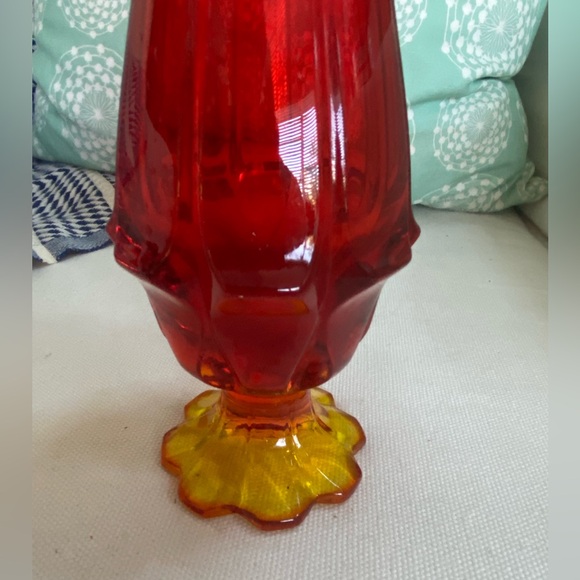 Vtg Fenton Amberina Red Orange Glass Swung Stretch Pedestal Vase 16” Glows MCM - Picture 6 of 12